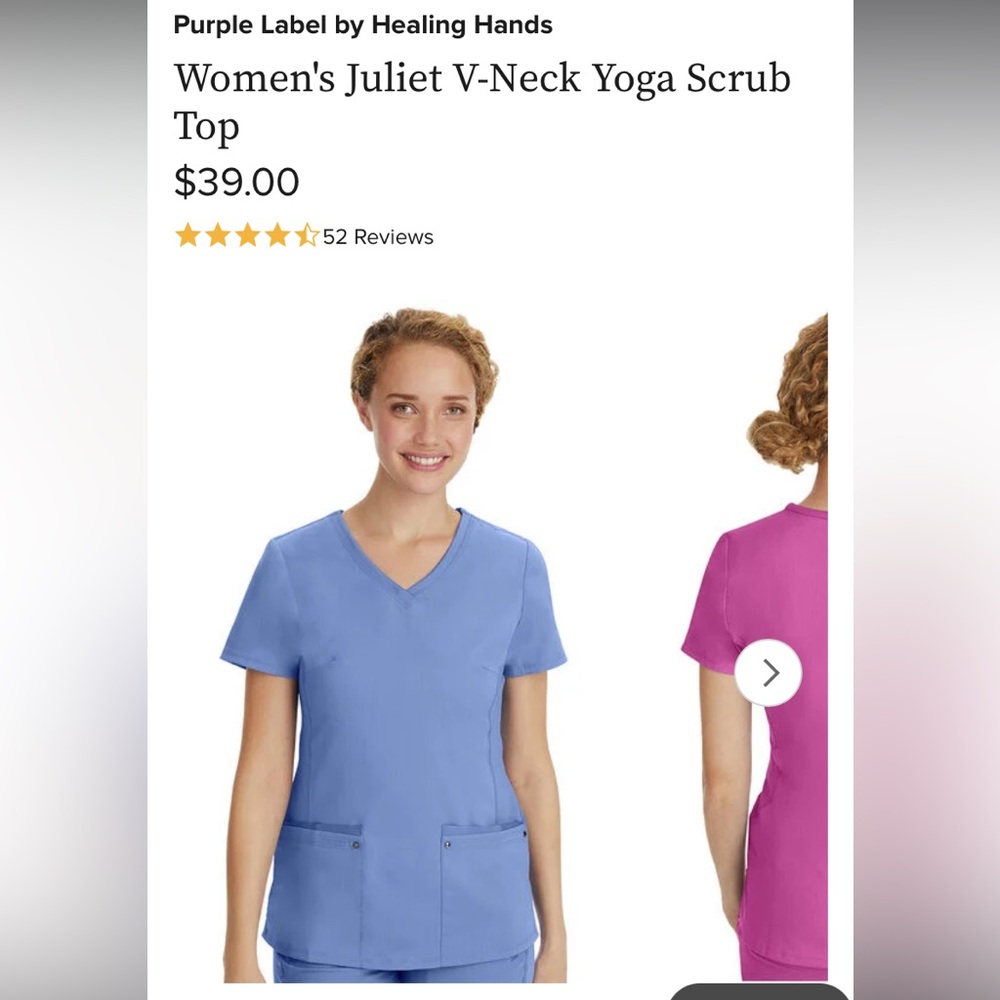 Purple Label by Healing Hands Women's Juliet V-Neck Yoga Scrub Top Size Small